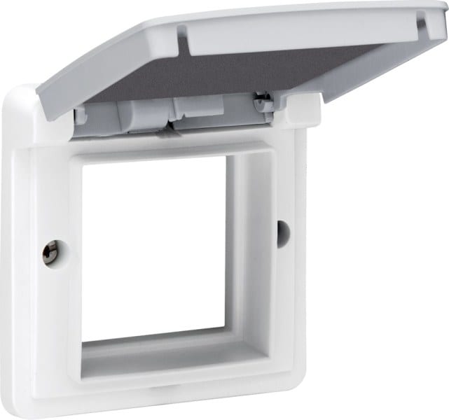 NIKO - Adapterrahmen mit Klappdeckel 45 x 45 mm in spritzwassergeschützten Do