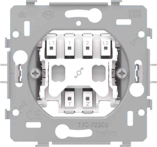 NIKO - Sockel für zweipoligen Wechselschalter, 10 AX/250 VAC, Steckklemmen