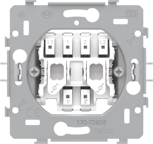 NIKO - Sockel für einen Doppel Wechselschalter, 10 AX/250 VAC, Steckklemmen