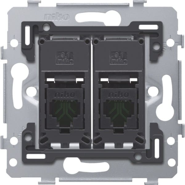 NIKO - 2 RJ45 Anschlüsse UTP Kat. 5E, flache Ausführung, inkl. Sockel 71 x 71