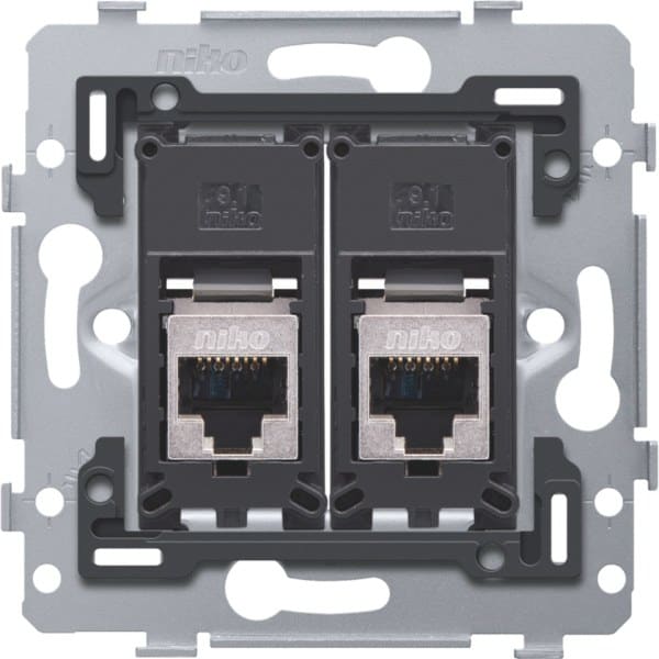 NIKO - 2 RJ45 Anschlüsse STP Kat. 5E, flache Ausführung, inkl. Sockel 71 x 71