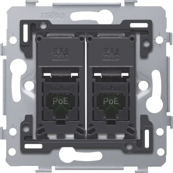 NIKO - 2 RJ45 Anschlüsse UTP Kat. 5E, PoE++ ready, flache Ausführung, inkl. S