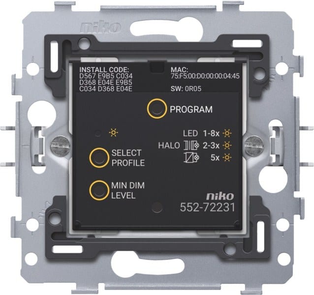 NIKO - Vernetzter Dimmer, Sockel, 3 – 200 W, 2 drahtig, 71 x 71 mm, Krallenbe