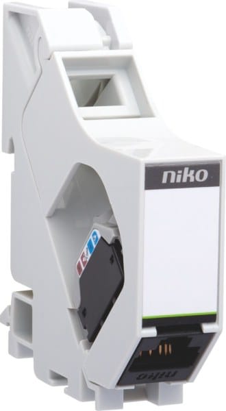 NIKO - DIN Schienenmodul mit ungeschütztem RJ45 Stecker UTP Kat. 5E, PoE++ re