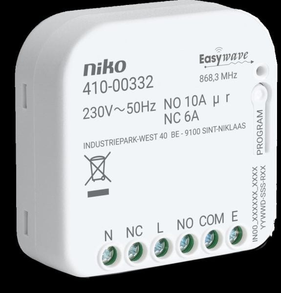 NIKO - RF Empfänger, potentialfrei, 1 Umschaltkontakt, Unterputz