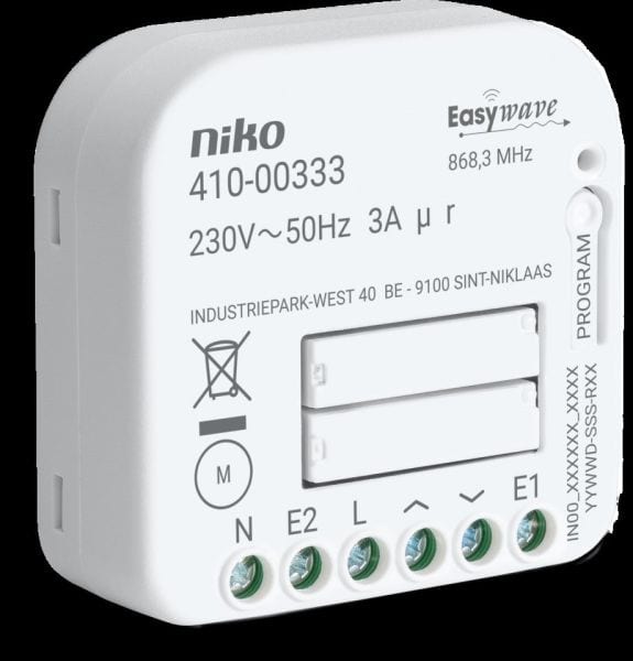 NIKO - RF Empfänger für Motoransteuerung, 230 V, 2 N.G. Kontakte, Unterputz