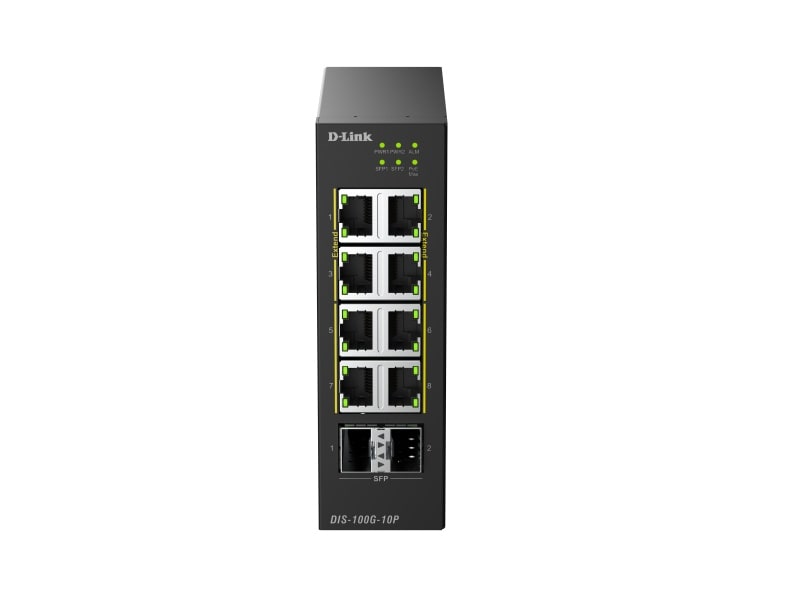 D-LINK - 10-Port Gigabit Industrial PoE+ Unmanaged Switch with 2 x 2,5G SFP+ Ports