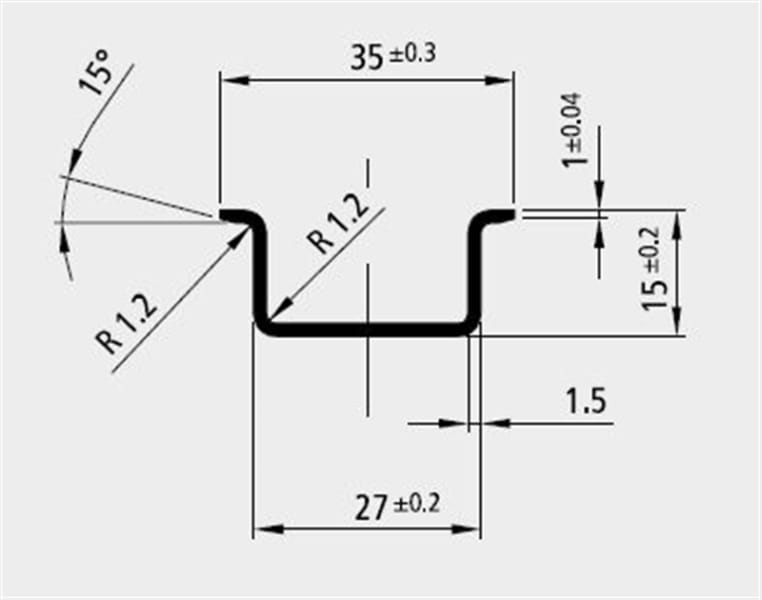 E-TERM - SS 35/15x1,5 gelocht 15x6,2mmSchnappschiene 2000mm