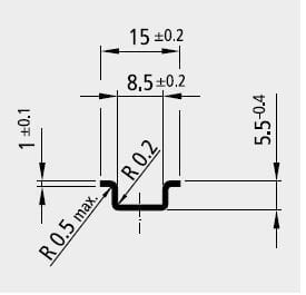 E-TERM - SS 15/5,5 gelocht 12x4,2mm Schnappschiene 2000mm