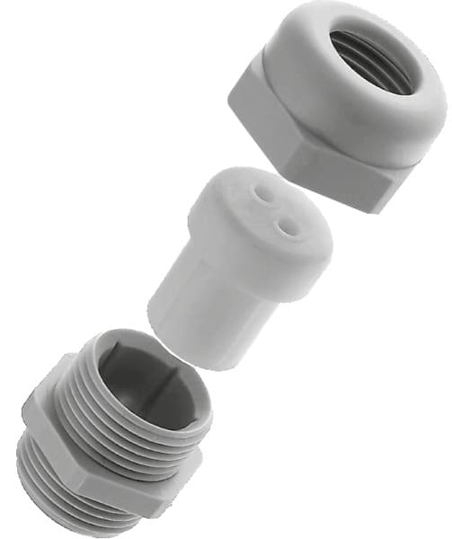 SIB - ADR - POWT Kabelverschraubung M16 DUPLO 2x3mm RAL7035 IP68, SW 19, Gewindelänge: 8mm