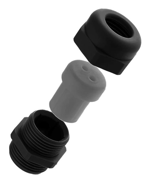 SIB - ADR - POWT Kabelverschraubung M20 DUPLO 2x6mm RAL9005 IP68, SW 27, Gewindelänge: 9mm