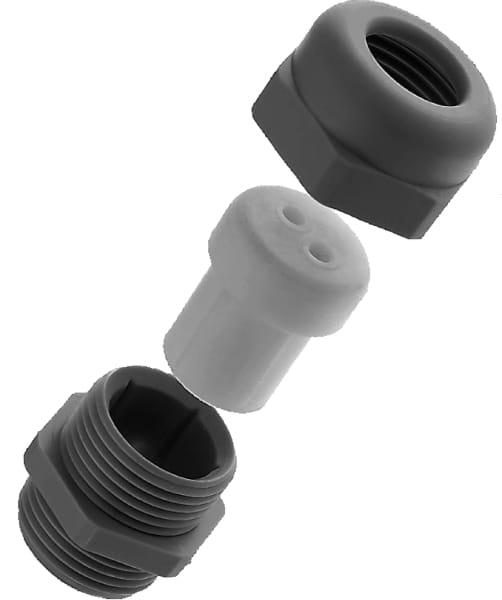 SIB - ADR - POWT Kabelverschraubung M32 DUPLO 2x9mm RAL7035 IP68, SW 42, Gewindelänge: 12mm