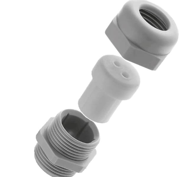 SIB - ADR - POWT Kabelverschraubung PG13 DUPLO 2x6mm RAL7035 IP68, SW 24, Gewindelänge: 9mm