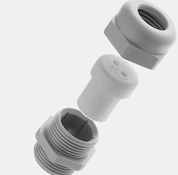 SIB - ADR - POWT Kabelverschraubung PG21 DUPLO 6x6mm RAL7035 IP68, SW 42, Gewindelänge: 11mm