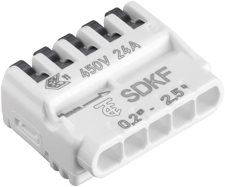 ELECTRO TERMINAL - SDKF 5-port 0,2 - 2,5mm² neutral verpackt Schraublose Dosenklemme, 5 Leiter