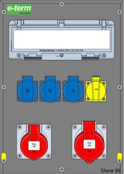 E-TERM - Vollgummiverteiler MODBOX WM 0011-3 FI063 IP44 RJ MODBOX-L B300xH420xT243mm