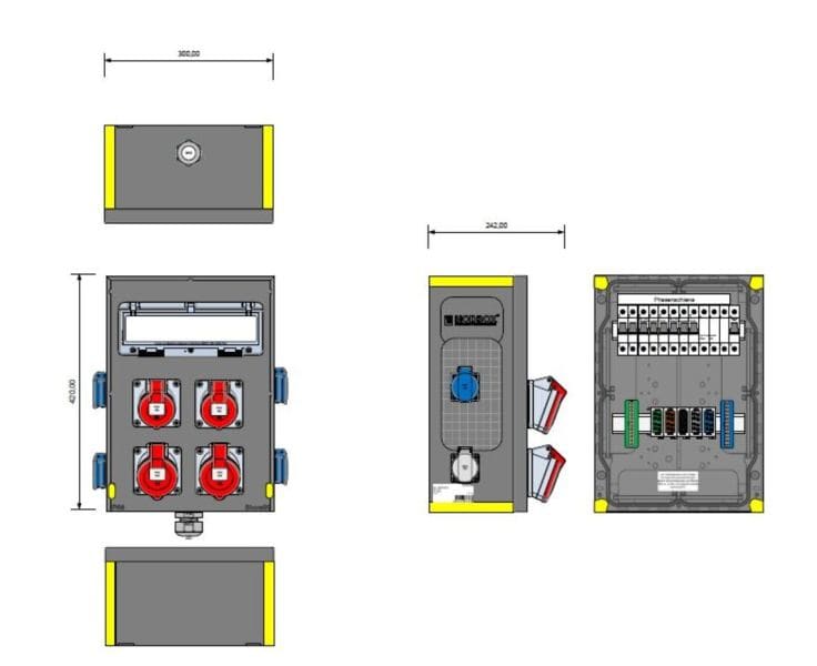 E-TERM - Vollgummiverteiler MODBOX WM 0022-4 FI63 IP44 MODBOX-L B300xH420xT243mm