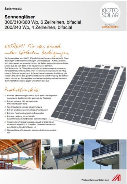 SONNENKRAFT - Photovoltaikmod, 300W, 1700x1015x9, 2x4mm, 38kg, Bifacial