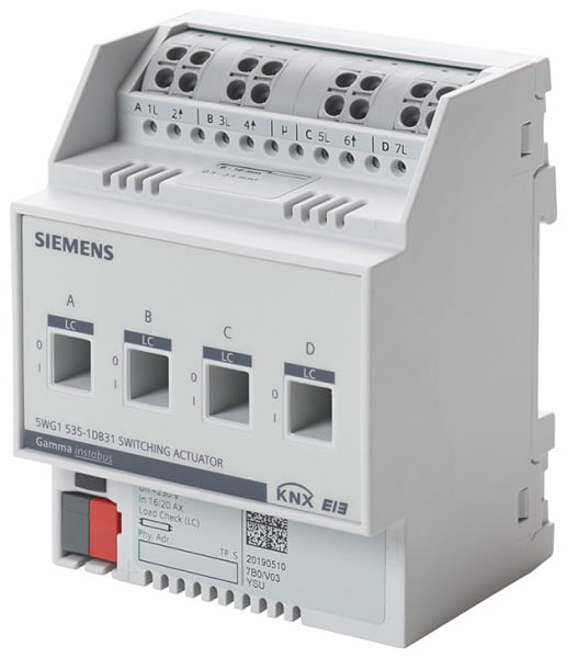 SIEMENS - N 535D31 Schaltaktor 4x AC 230V, 16/20AX, C-Last, Laststromüberwachung