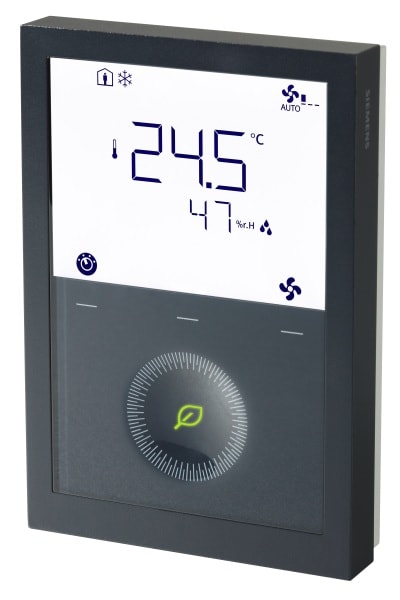 SIEMENS - Raumtemp.regler LCD 5..40°C DC0-10V/2Pkt FanCoil/Univ.KNX schwarz