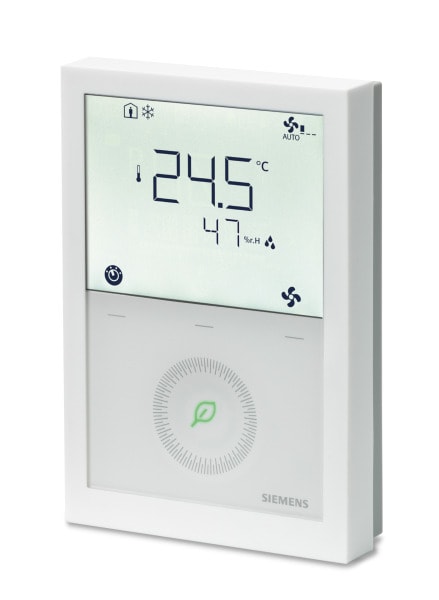 SIEMENS - Raumtemp.regler LCD 5..40°C DC0-10V/2Pkt FanCoil/Univ.KNX +CO2 Sensor