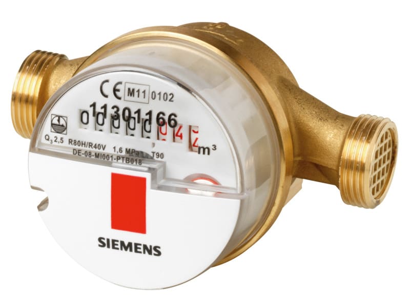 SIEMENS - Mechanischer Warmwasserzähler Q3=2,5m3/h G3/4 90° 80mm AP
