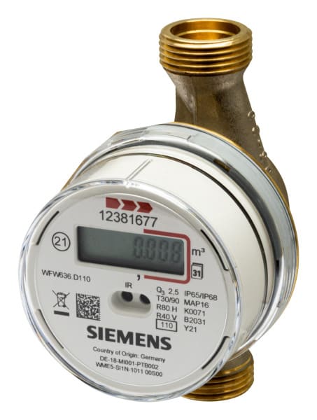 SIEMENS - Mechanischer Warmwasserzähler Q3=2,5m3/h G3/4 90° 80mm AP
