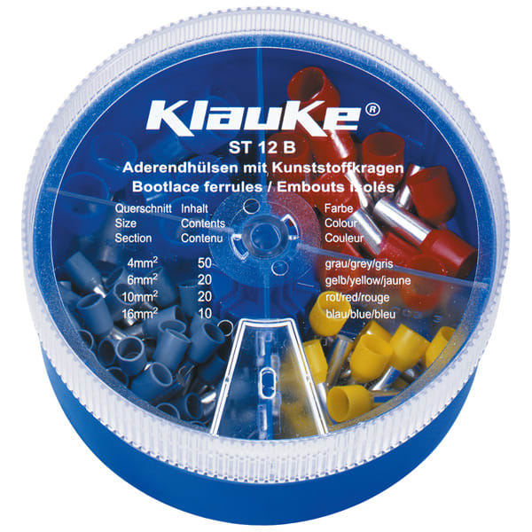 KLAUKE - Streudose mit isolierten Aderendhülsen 4-16mm², DIN 46228 Teil 4