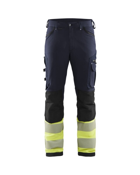 BLAKLAEDER - High Vis Arbeitshose 4-Wege-Stretch ohne Nageltaschen Marineblau/ High Vis Gelb C144