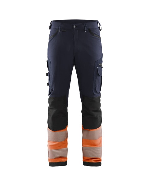 BLAKLAEDER - High Vis Arbeitshose 4-Wege-Stretch ohne Nageltaschen Marineblau/Orange D108