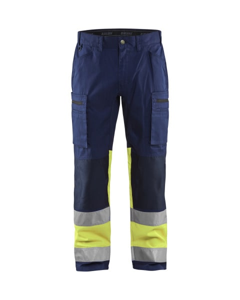 BLAKLAEDER - High Vis Arbeitshose mit Stretch Marineblau/ High Vis Gelb C146