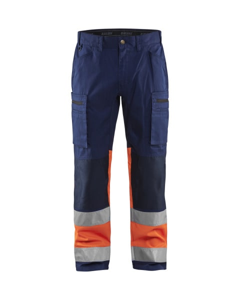 BLAKLAEDER - High Vis Arbeitshose mit Stretch Marineblau/Orange C58