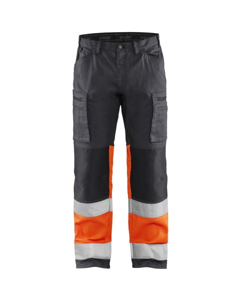 BLAKLAEDER - High Vis Arbeitshose mit Stretch Mittelgrau/High Vis Orange D108