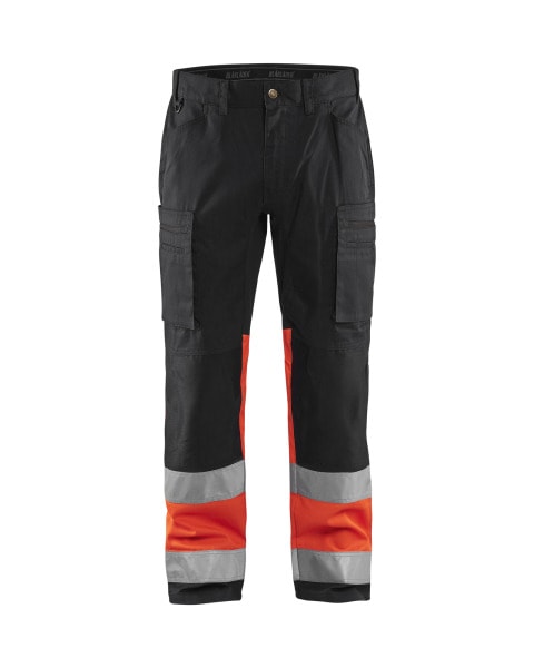 BLAKLAEDER - High Vis Arbeitshose mit Stretch Schwarz/High Vis Rot C144