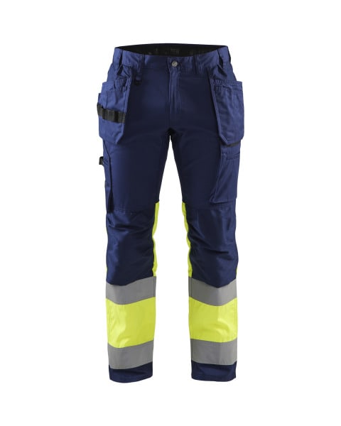 BLAKLAEDER - High Vis Arbeitshose mit Stretch Marineblau/ High Vis Gelb C152