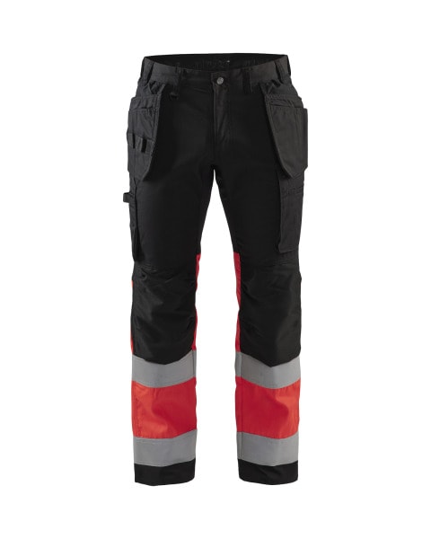BLAKLAEDER - High Vis Arbeitshose mit Stretch Schwarz/High Vis Rot C156