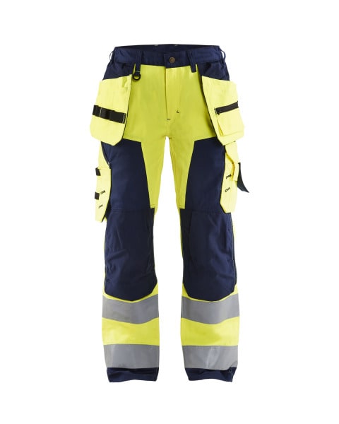 BLAKLAEDER - Damen High Vis Arbeitshose mit Werkzeugtaschen High Vis Gelb/Marineblau C40