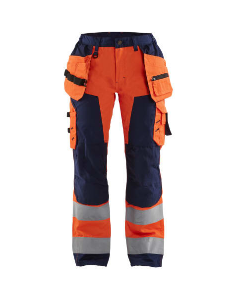 BLAKLAEDER - Damen High Vis Arbeitshose mit Werkzeugtaschen High Vis Orange/Marineblau D20