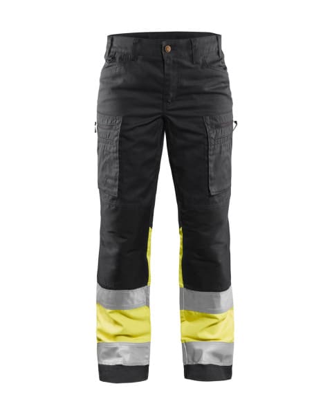 BLAKLAEDER - Damen High Vis Arbeitshose mit Stretch Marineblau/ High Vis Gelb D19