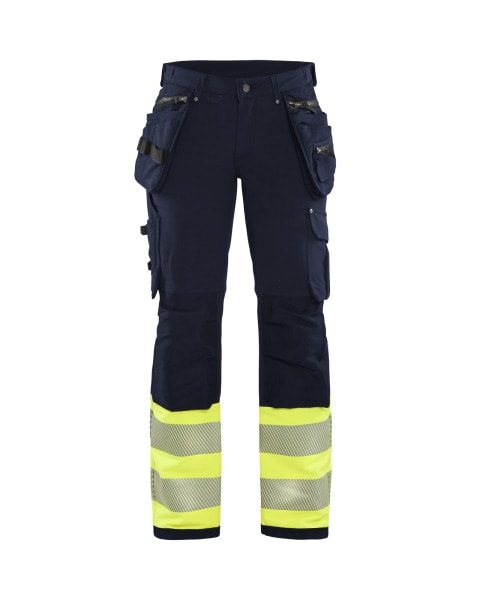 BLAKLAEDER - Damen High Vis Arbeitshose 4-Wege-Stretch Marineblau/ High Vis Gelb D19