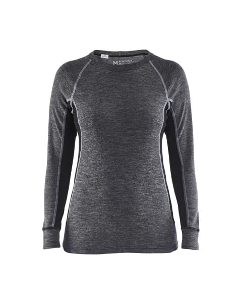 BLAKLAEDER - Damen Unterhemd WARM, 100% MerinowolleMittelgrau/Schwarz XS