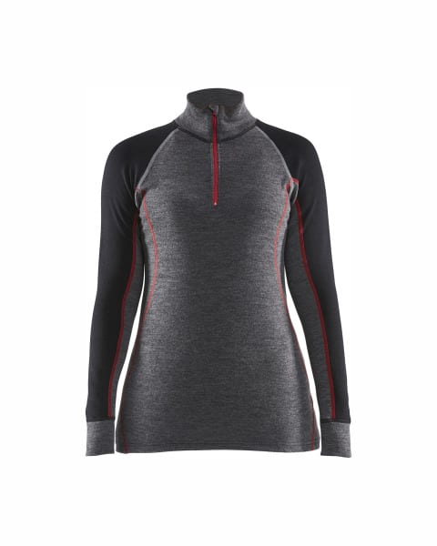 BLAKLAEDER - Damen Thermo-Shirt mit Reißverschluss XWarmMittelgrau/Schwarz XXL