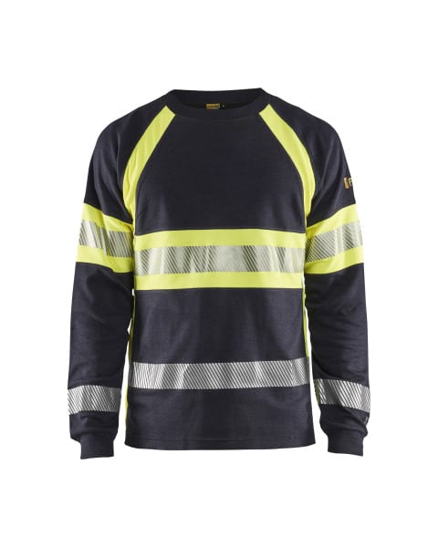 BLAKLAEDER - Flammschutz Langarm Shirt Marineblau/ High Vis Gelb S