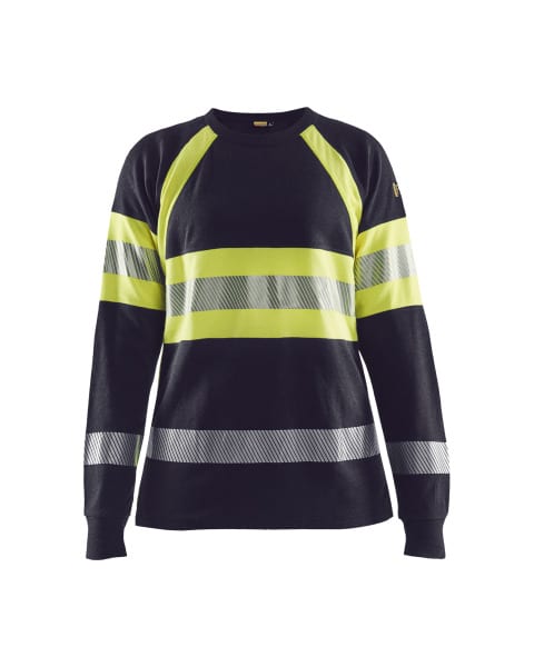 BLAKLAEDER - Damen Flammschutz Langarmshirt Marineblau/ High Vis Gelb M