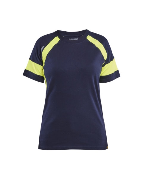 BLAKLAEDER - T-shirt short-sleeved Women Marineblau/Gelb M