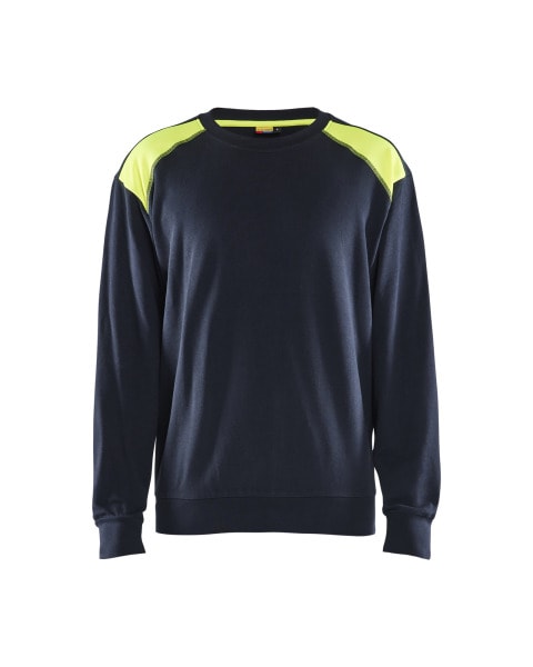 BLAKLAEDER - Sweater Round-neck Two-tone DK Navy/ Hv Yellow L
