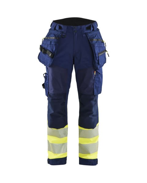 BLAKLAEDER - Damen High Vis Arbeitshose Softshell Marineblau/ High Vis Gelb C32