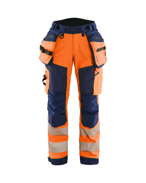BLAKLAEDER - Damen High Vis Softshell Arbeitshose High Vis Orange/Marineblau C36