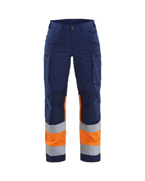 BLAKLAEDER - Damen High Vis Arbeitshose mit Stretch Marineblau/Orange C40