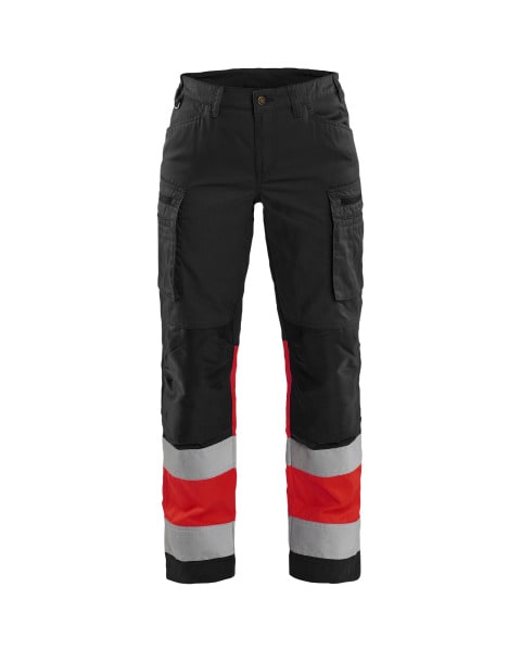BLAKLAEDER - Damen High Vis Arbeitshose mit Stretch Schwarz/High Vis Rot D19